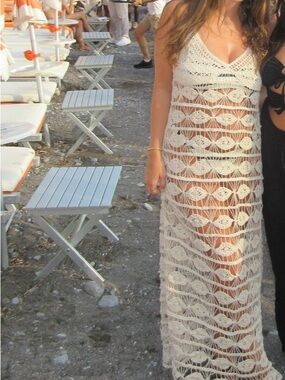 Crochet Beach Cover-Up Maxi Dress in Cream